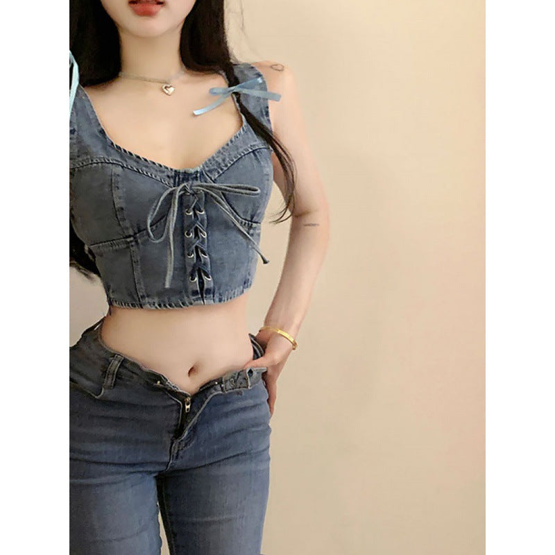 Women's Fashion Denim Strap Tank Top - Image 4