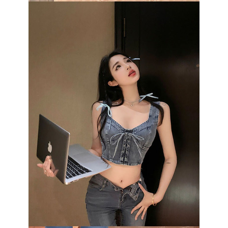 Women's Fashion Denim Strap Tank Top - Image 3